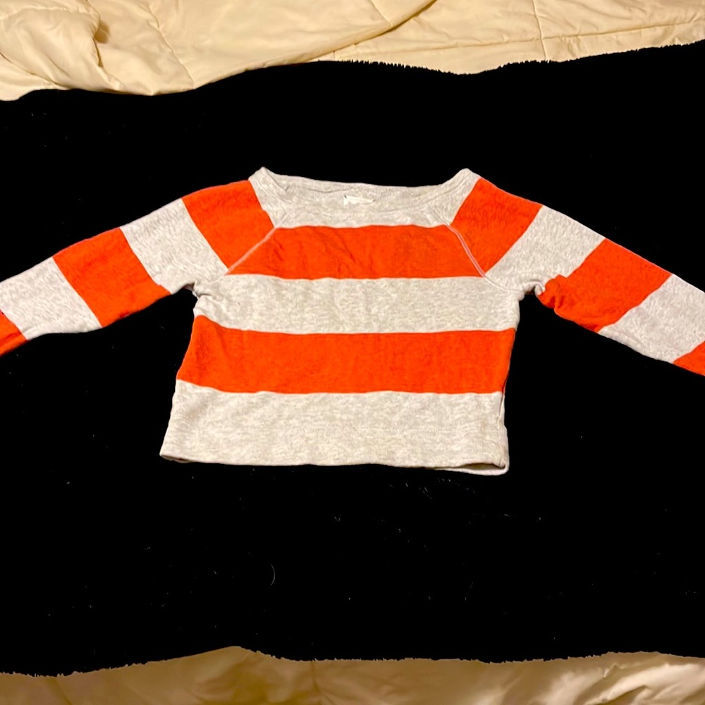 A deep red and gray striped Lou and Grey sweatshirt!!size XS short at the waste